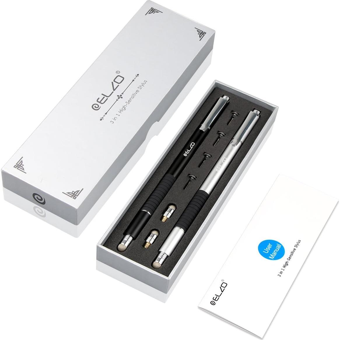 Plumas Stylus ELZO 3 en 1 Táctiles con Puntas Reemplazables