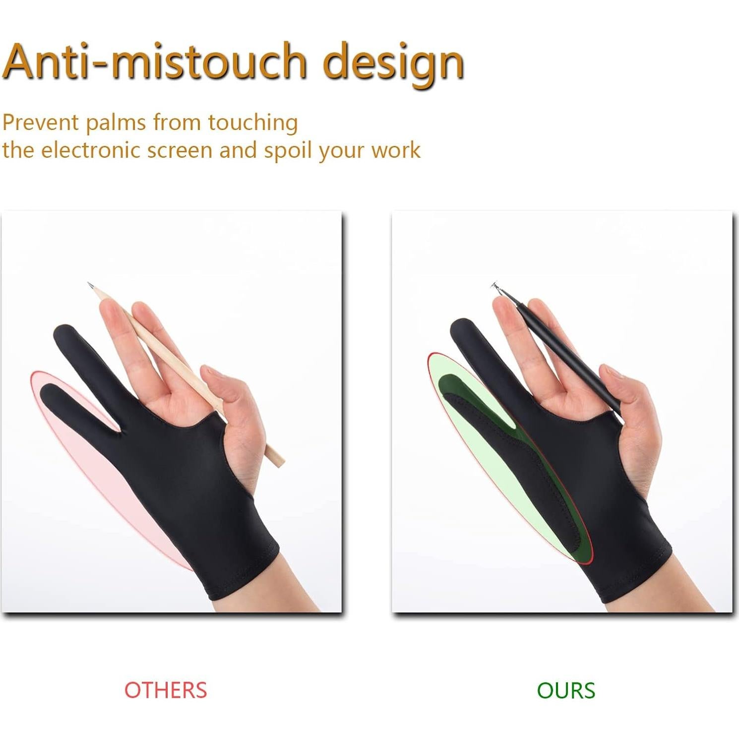 Guante de Dibujo SPBMY 2 Unidades, Negro, Tamaño Pequeño