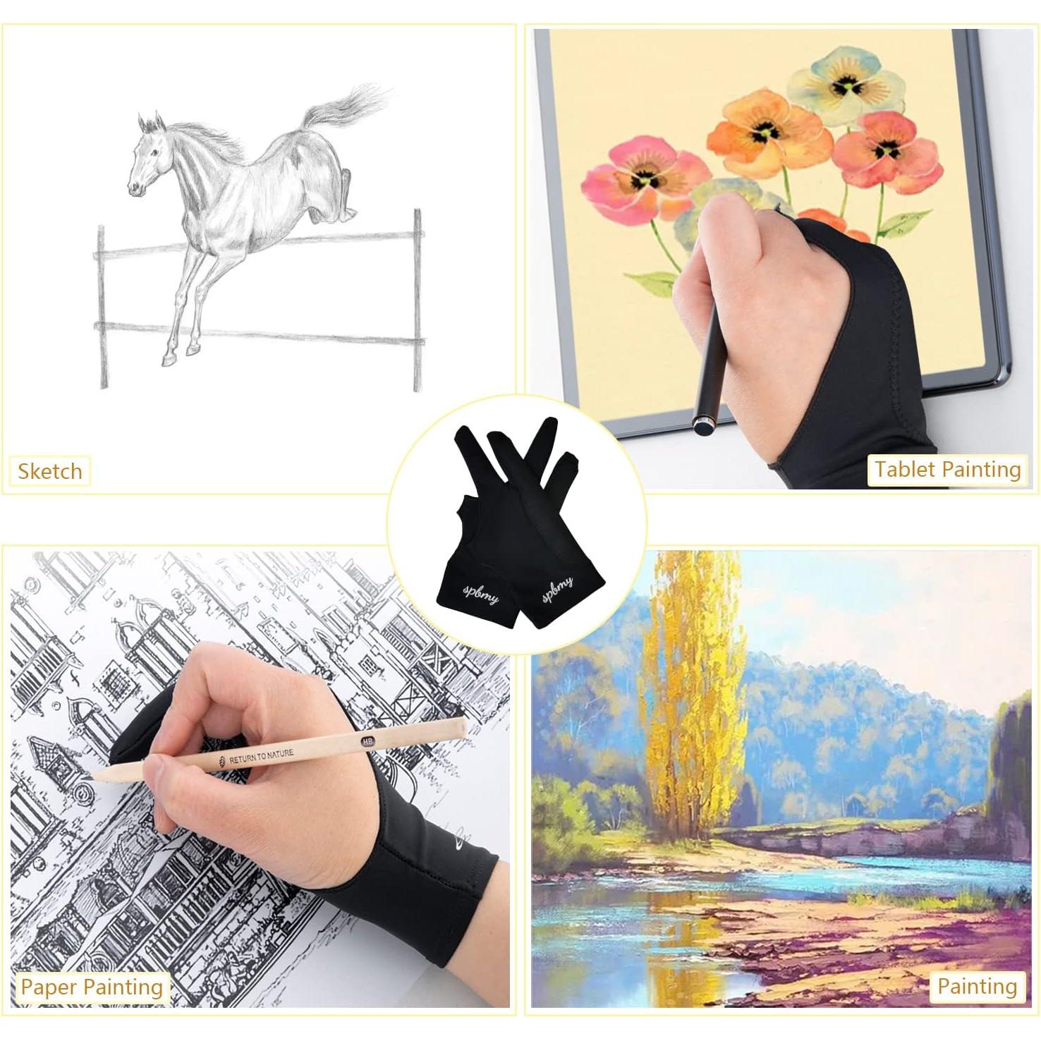 Guante de Dibujo SPBMY 2 Unidades, Negro, Tamaño Pequeño