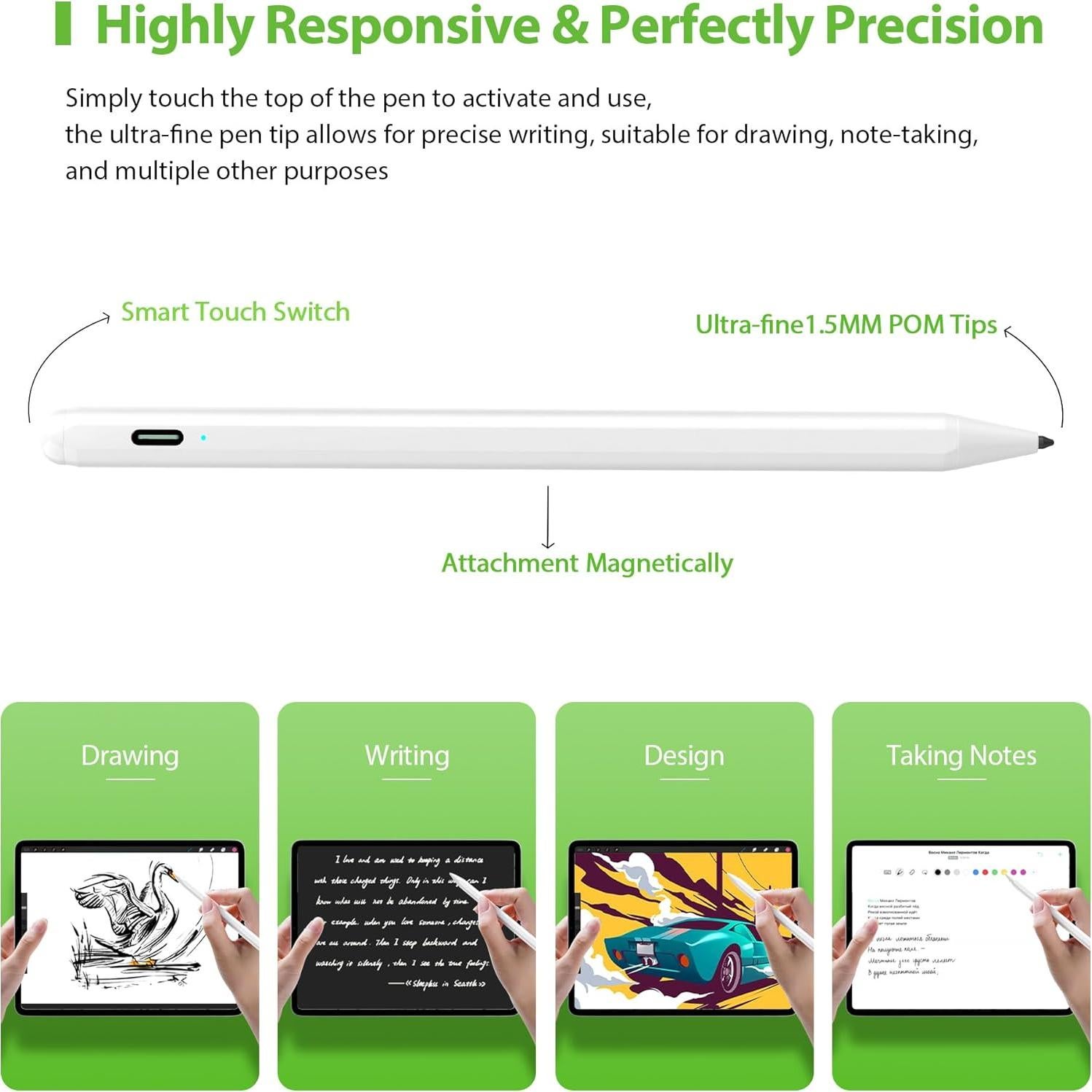 Lápiz Óptico XIRON para iPad 2018-2025, Carga Rápida Type-C