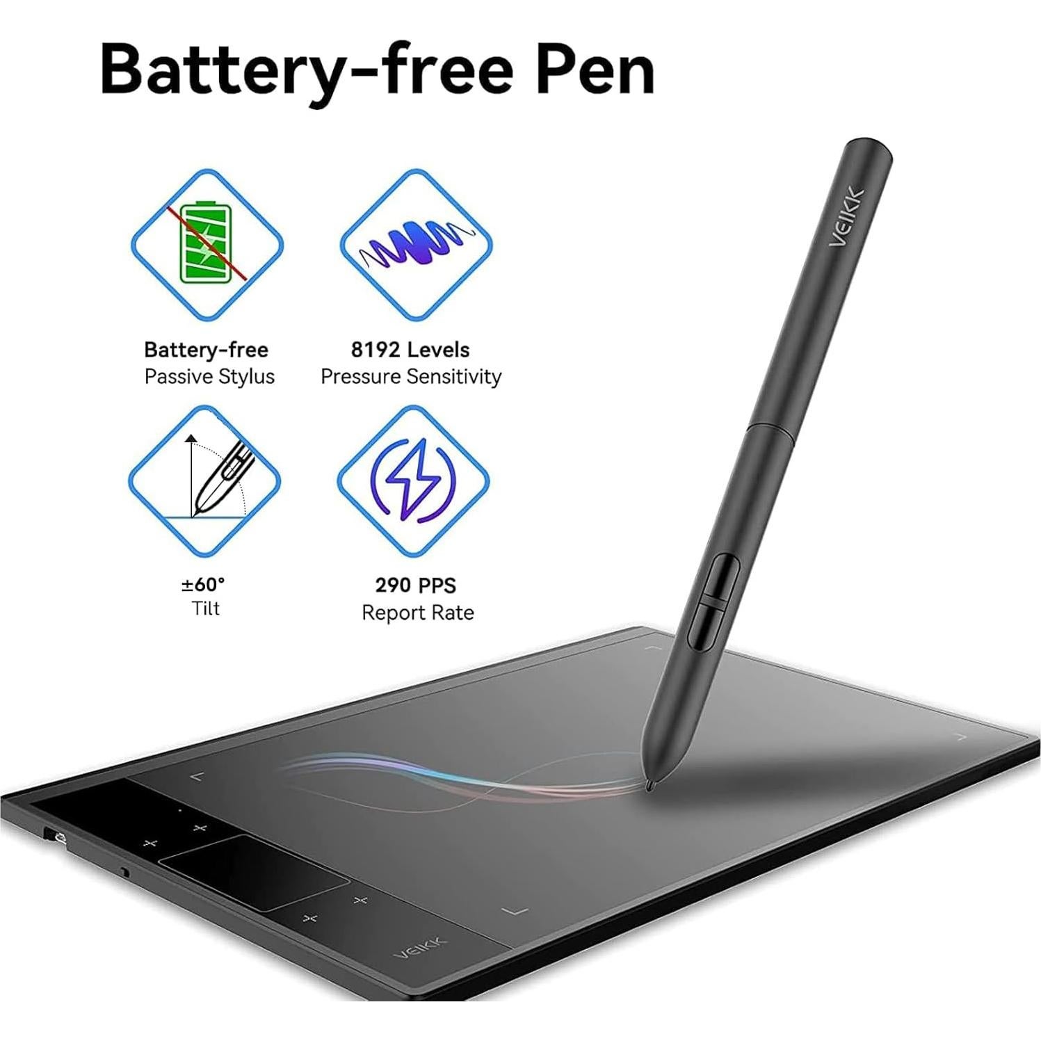 Tableta de Dibujo VEIKK A30 V2 10x6" 8192 Niveles Sensibilidad