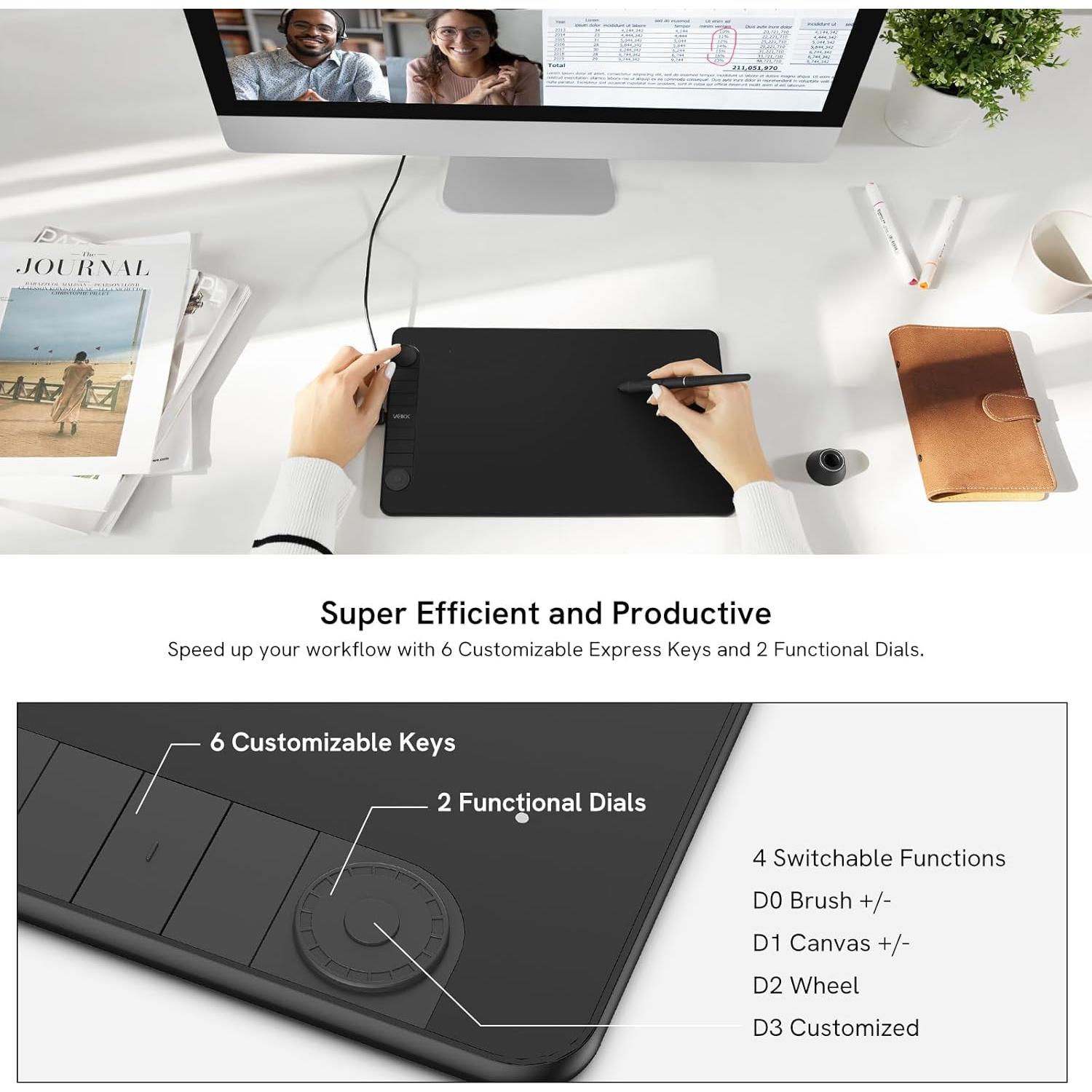 Tableta de Dibujo VEIKK VK1060PRO 10x6" 8192 Niveles Presión