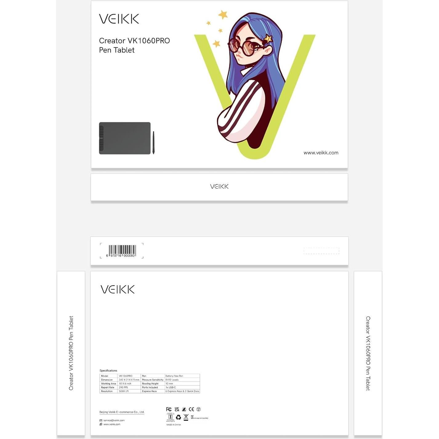 Tableta de Dibujo VEIKK VK1060PRO 10x6" 8192 Niveles Presión