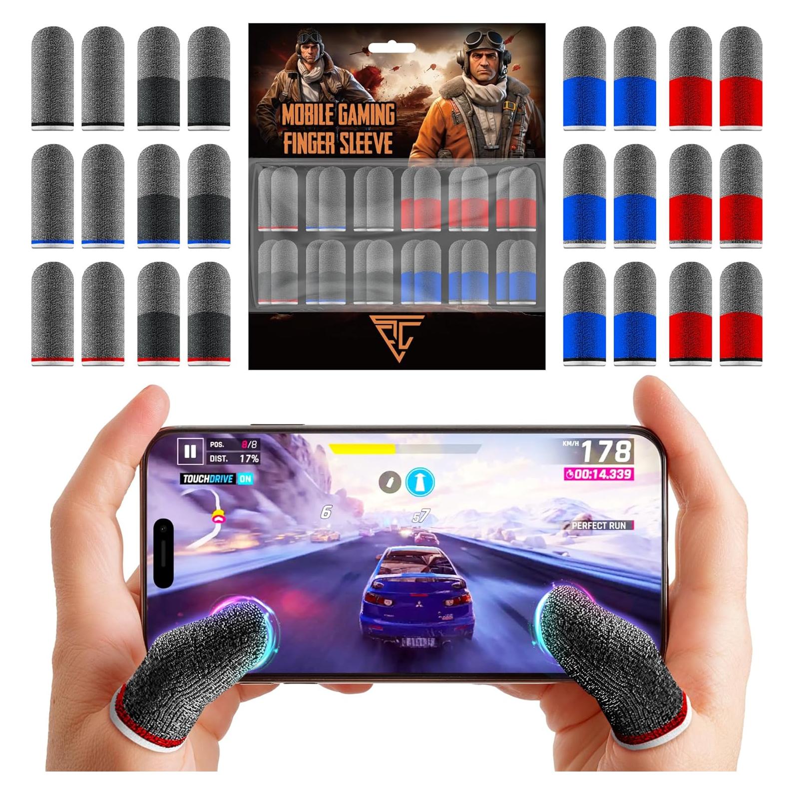 Empire Finger Sleeves for Gaming - Pack of 24 Anti Sweat, Anti Dryness, Breathable & Sensitive Finger Gloves - Silver Fibber Thumb Sleeves Gaming Mobile (Multi-Colour)
