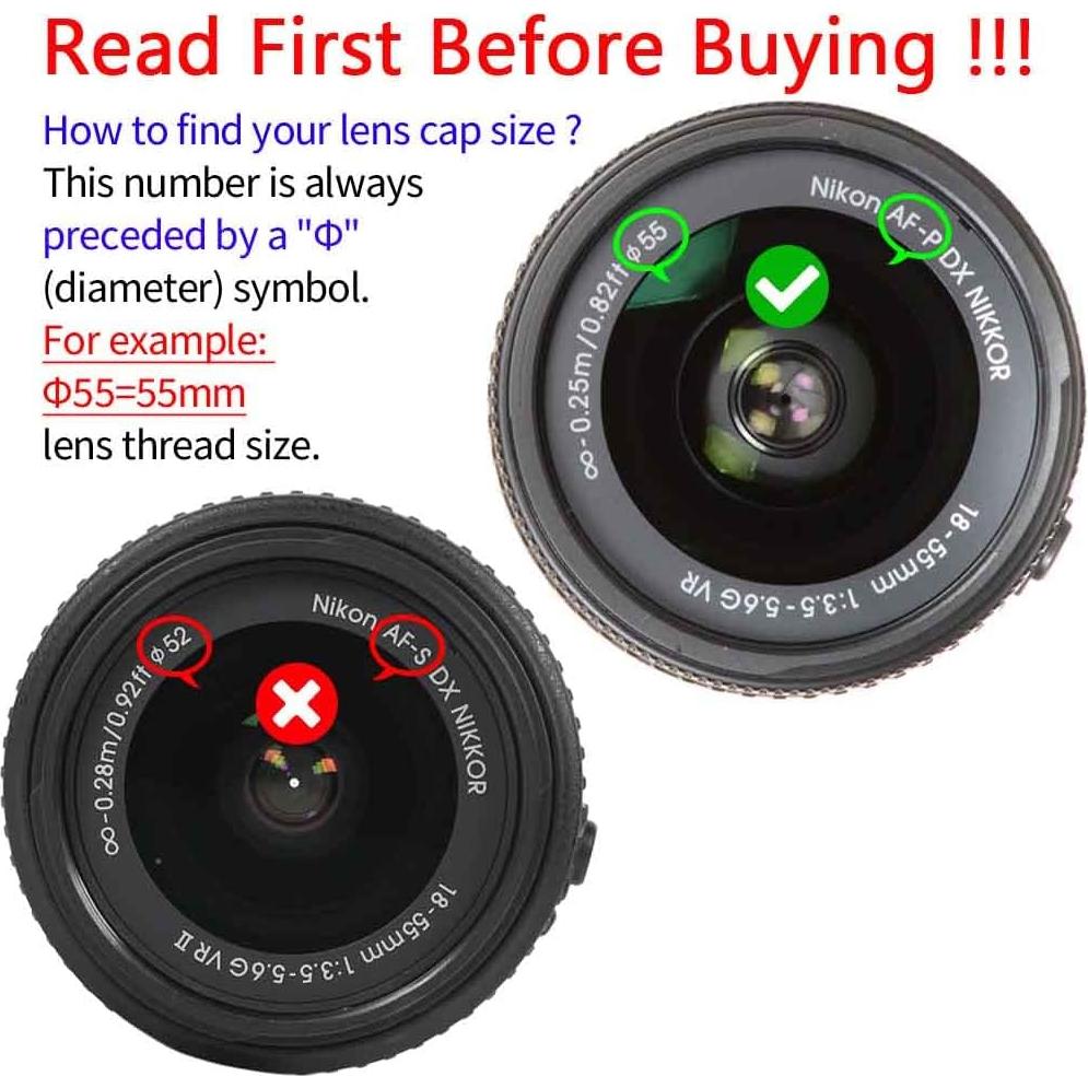 Tapa de Lente 55mm BTER para Nikon D5600 D5500 D5300 - 2 Piezas