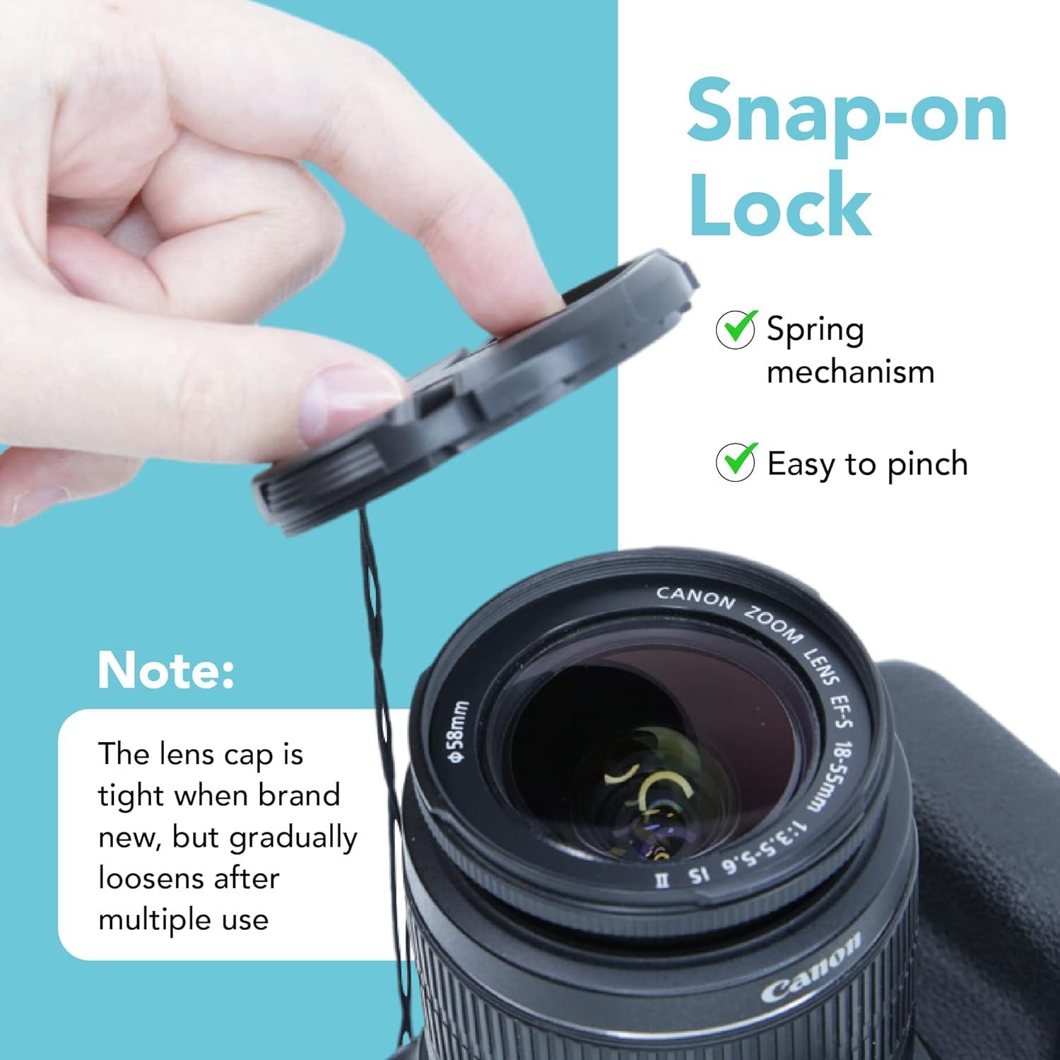 Foto&Tech 2 Pieces Center Pinch Snap-On Front Lens Cap Cover with Anti Lost String Compatible with Nikon, Sony, Fujifilm, Pentax, Panasonic, Olympus, Other DSLR Camera Lens (52mm)