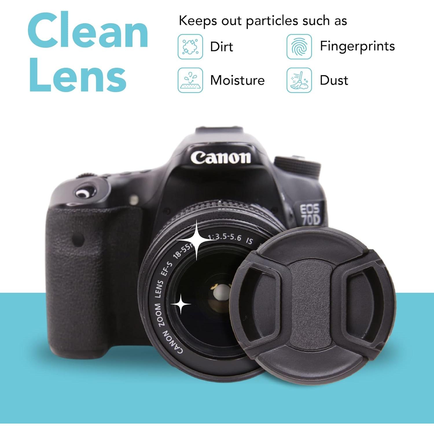 Foto&Tech 2 Pieces Center Pinch Snap-On Front Lens Cap Cover with Anti Lost String Compatible with Nikon, Sony, Fujifilm, Pentax, Panasonic, Olympus, Other DSLR Camera Lens (52mm)