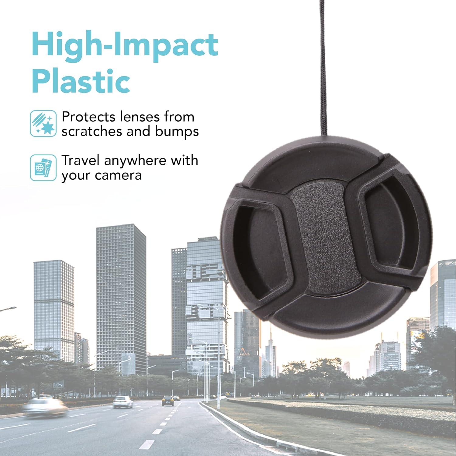 Foto&Tech 2 Pieces Center Pinch Snap-On Front Lens Cap Cover with Anti Lost String Compatible with Nikon, Sony, Fujifilm, Pentax, Panasonic, Olympus, Other DSLR Camera Lens (52mm)