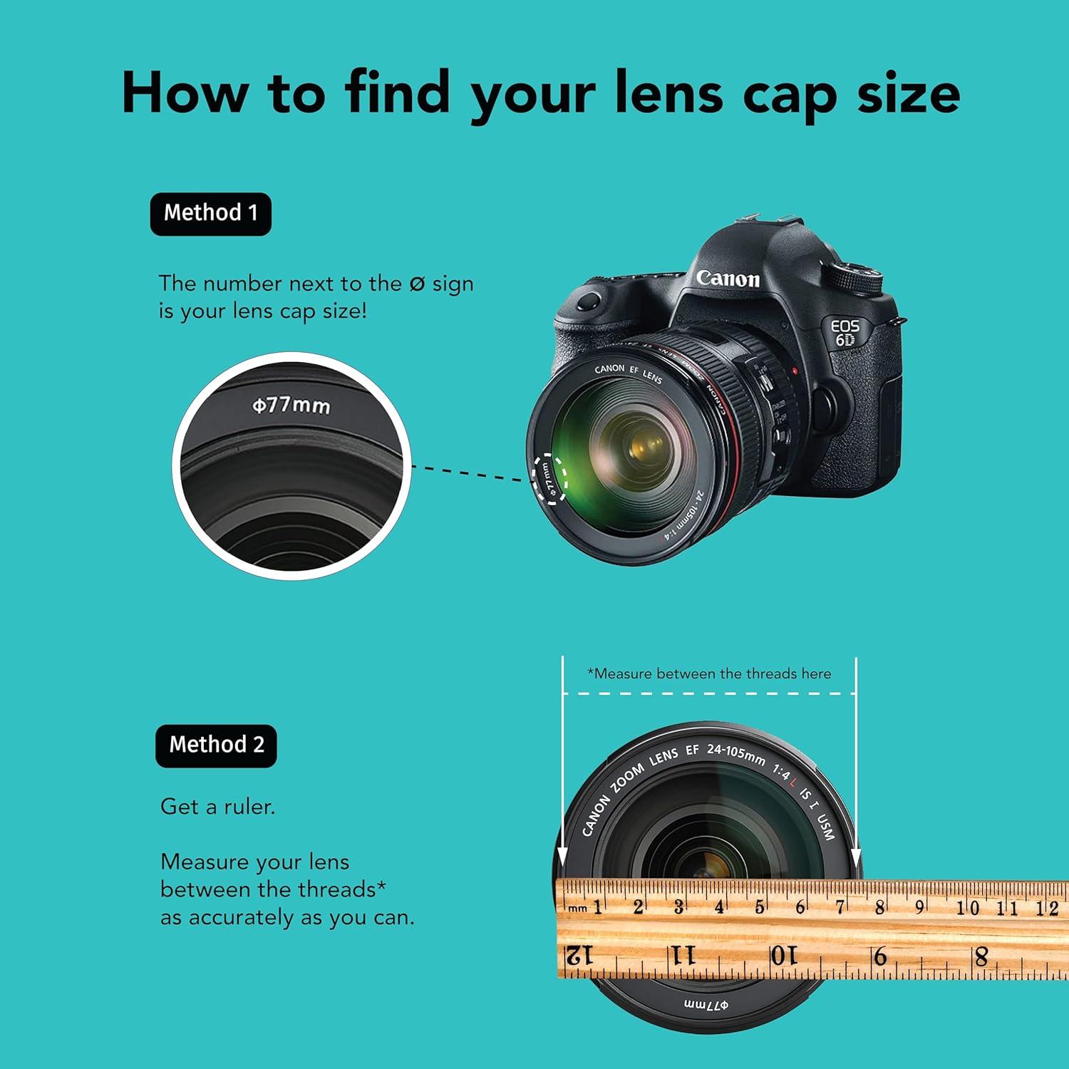 Foto&Tech 2 Pieces Center Pinch Snap-On Front Lens Cap Cover with Anti Lost String Compatible with Nikon, Sony, Fujifilm, Pentax, Panasonic, Olympus, Other DSLR Camera Lens (52mm)