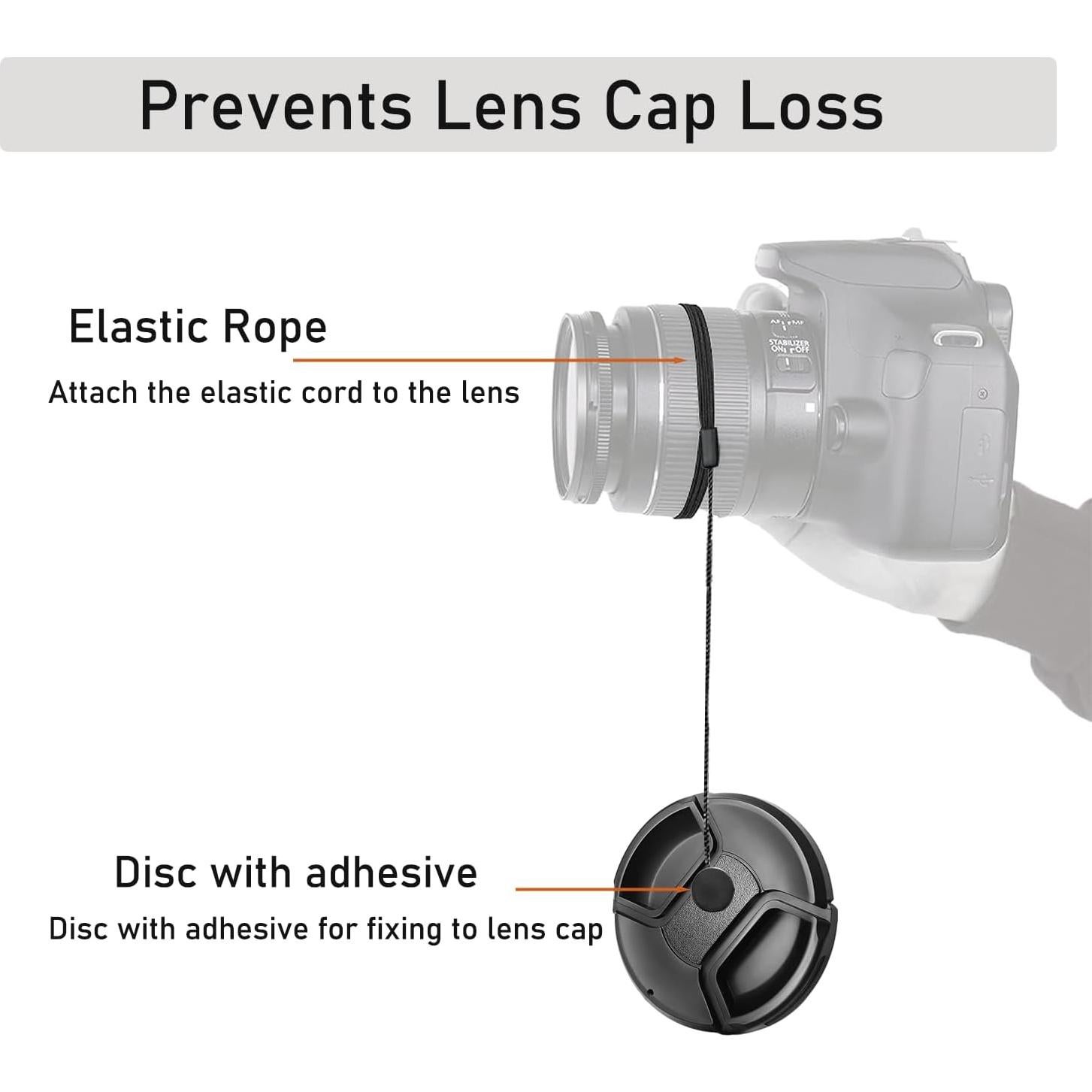 Paquete de 2 tapas de lente 62mm QQM con cuerdas de sujeción
