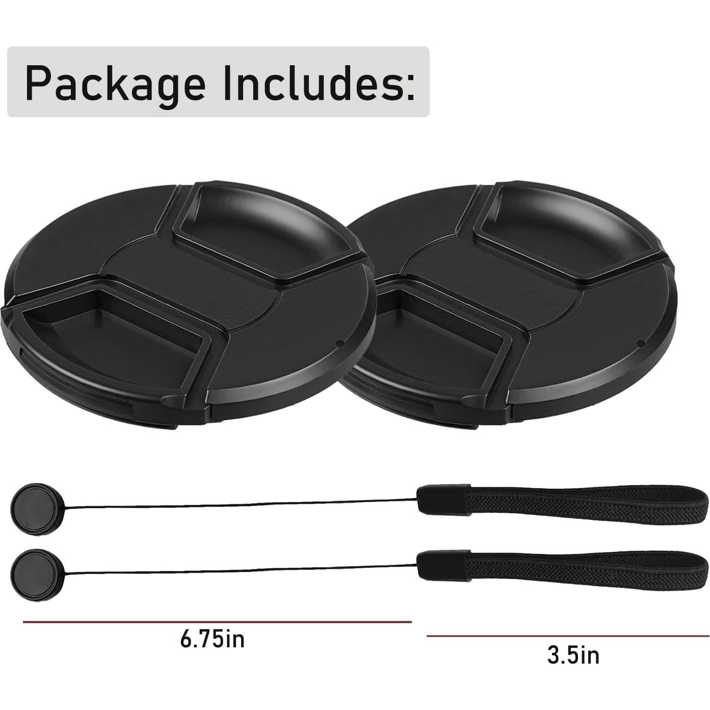 Paquete de 2 tapas de lente 62mm QQM con cuerdas de sujeción