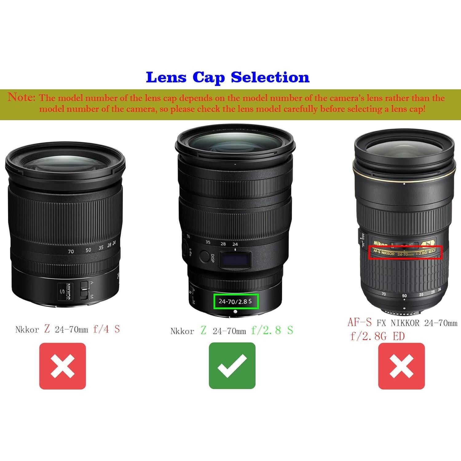 Tapa de lente 82mm para Nikon Nikkor Z 24-70mm f/2.8 S - 2 Piezas