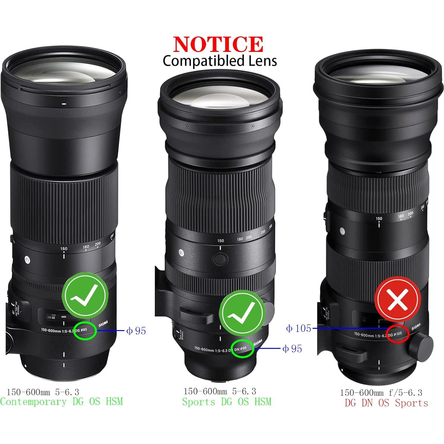 Tapa de lente 95mm Huipuxiang para Sigma 150-600mm y Tamron 150-600mm