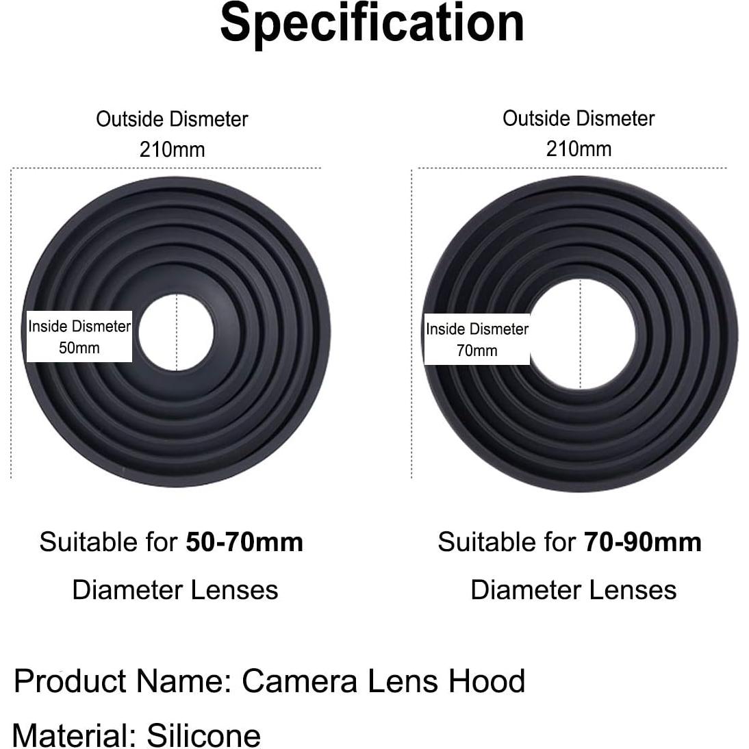 Capucha de lente de cámara STSEETOP 70-90mm colapsable
