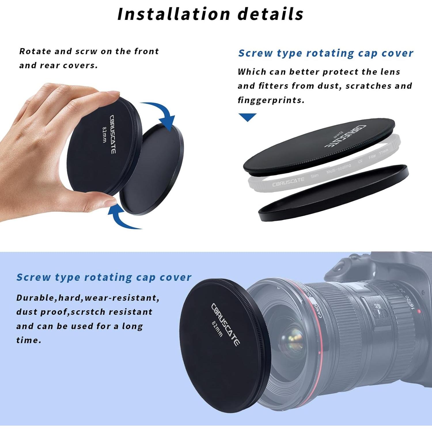 Tapa de Filtro de Lente de Metal Bojun 82mm + Paño de Limpieza