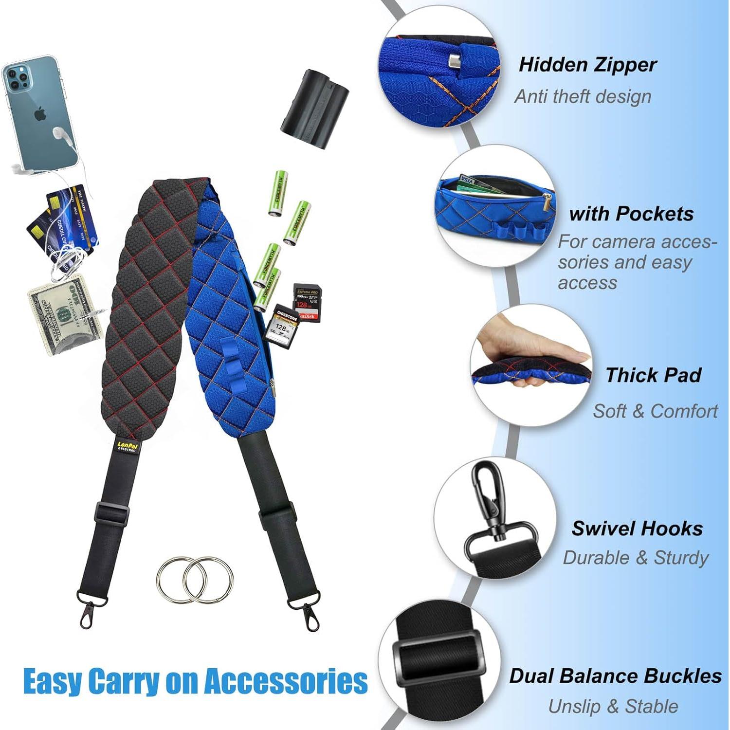 Correa de cámara LONPAI ajustable con acolchado y bolsillos