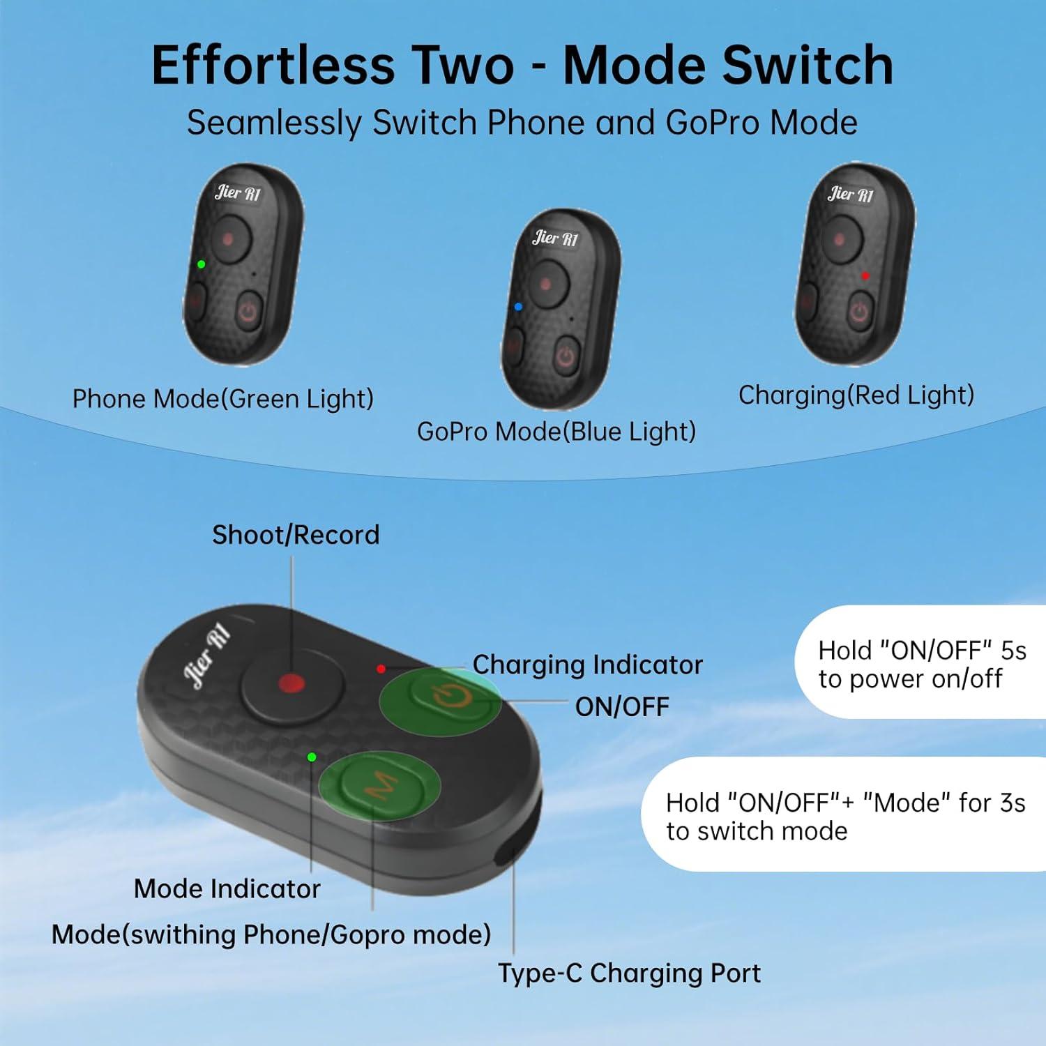 Control Remoto Bluetooth Jier R1 para Cámara y GoPro - 20m