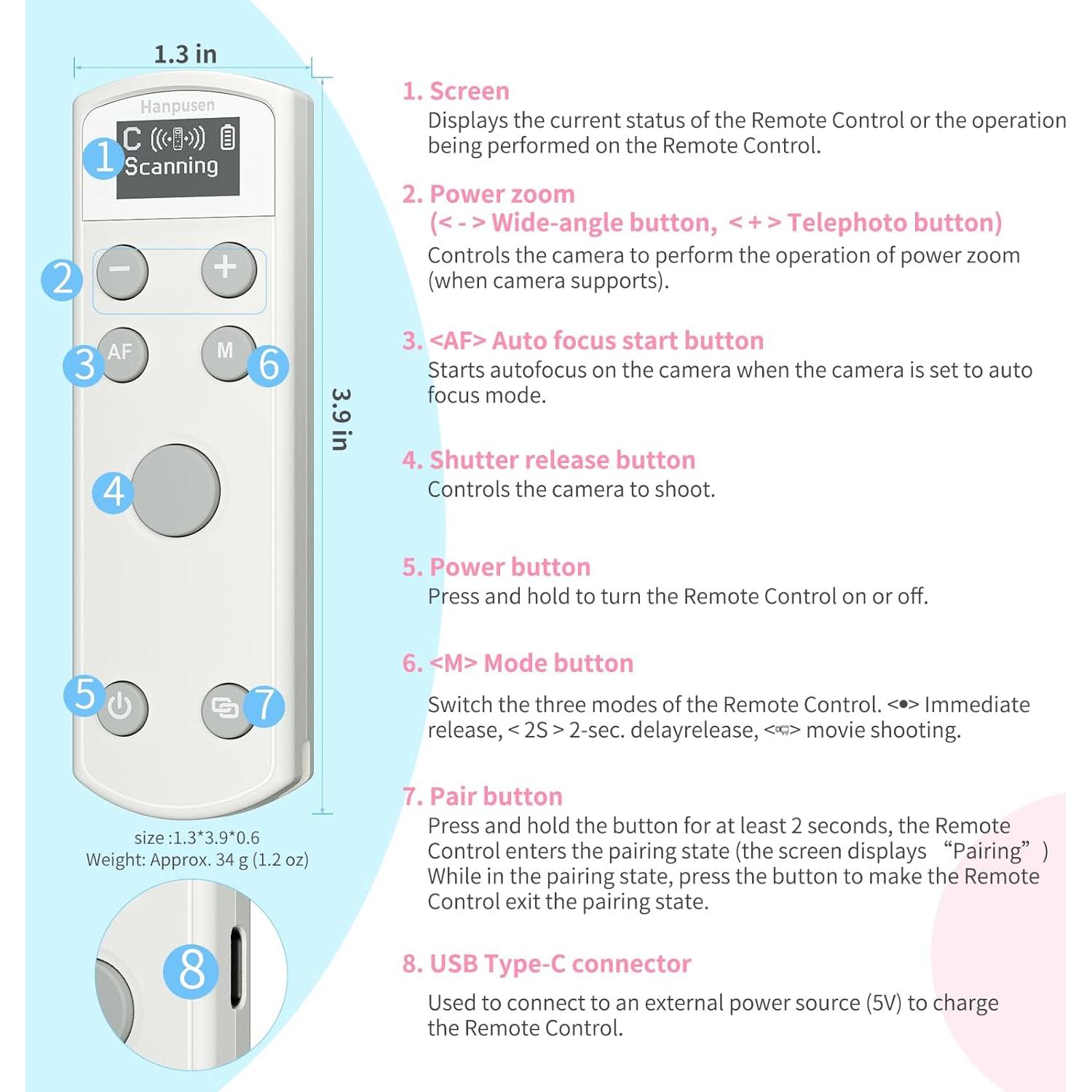 Disparador Remoto Inalámbrico Hanpusen para Canon con Pantalla OLED