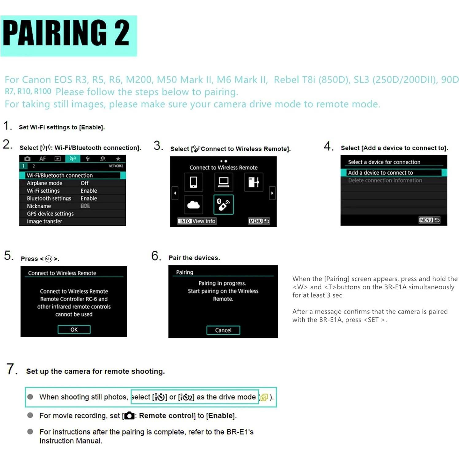 Control Remoto Inalámbrico AODELAN BR-E1A para Canon