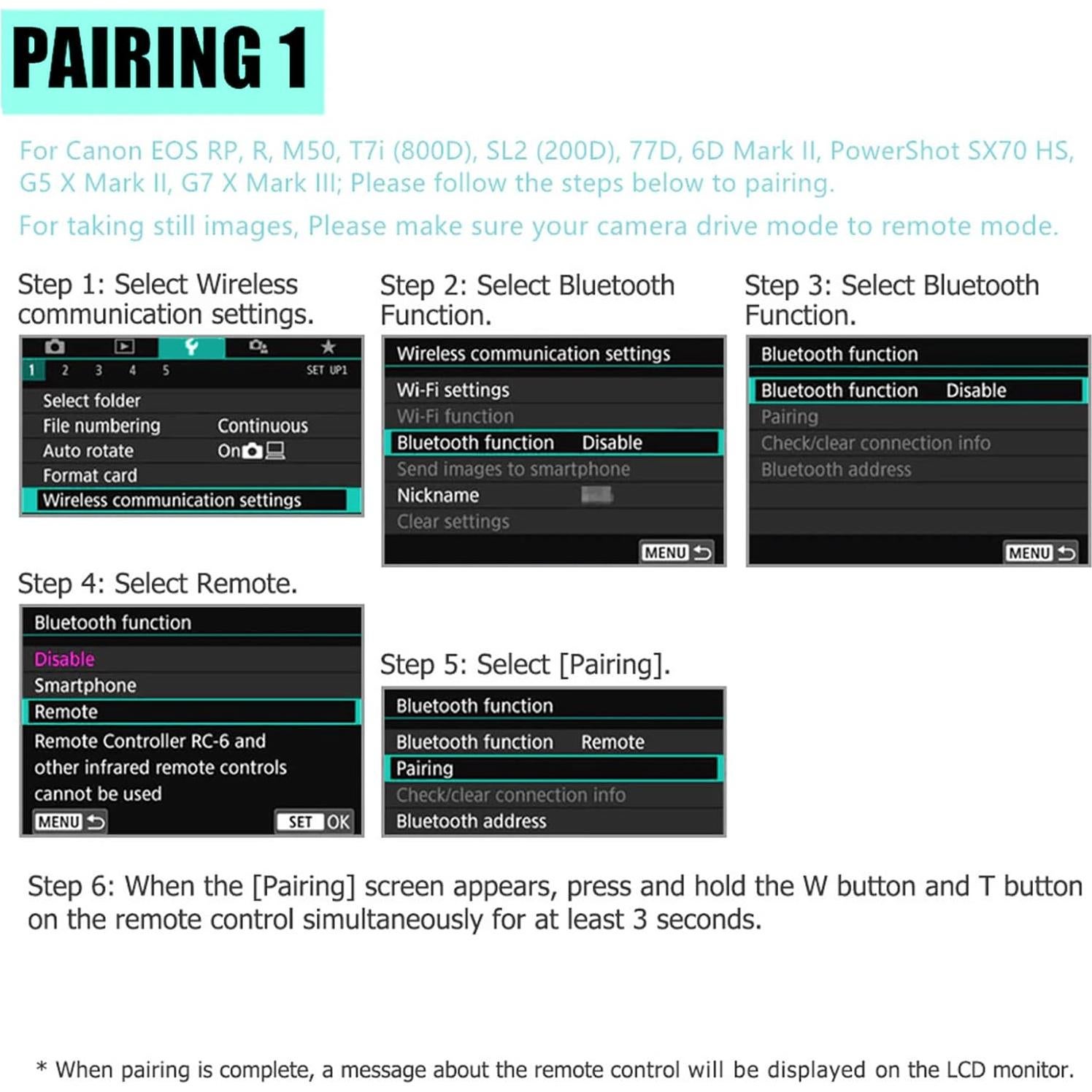Control Remoto Inalámbrico AODELAN BR-E1A para Canon