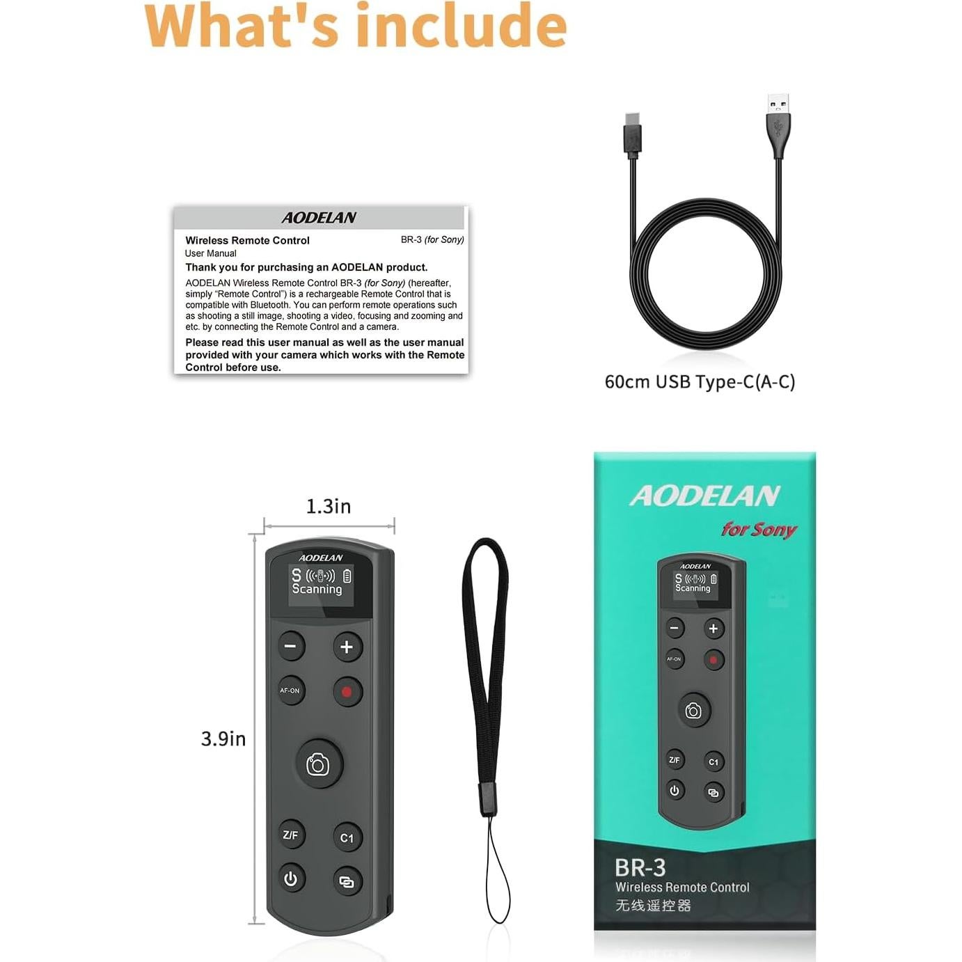 Control Remoto Inalámbrico Aodelan para Cámara Sony - USB-C