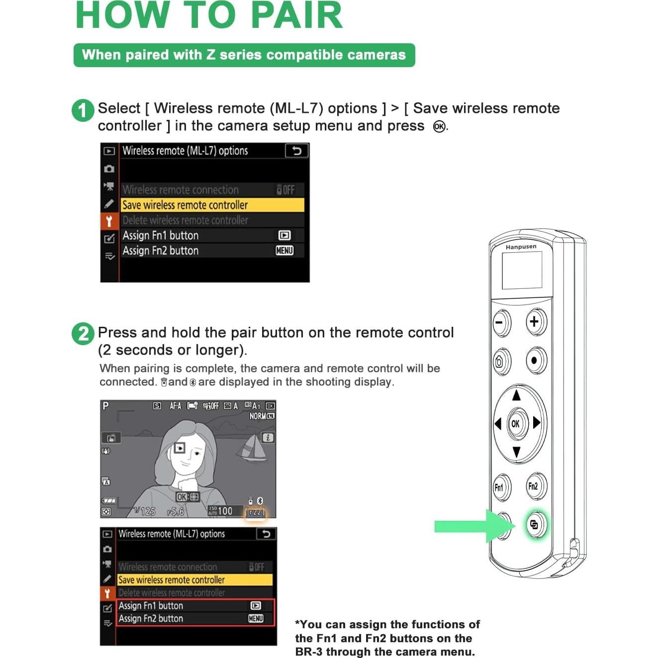 Control Remoto Inalámbrico Hanpusen para Cámara Nikon Z