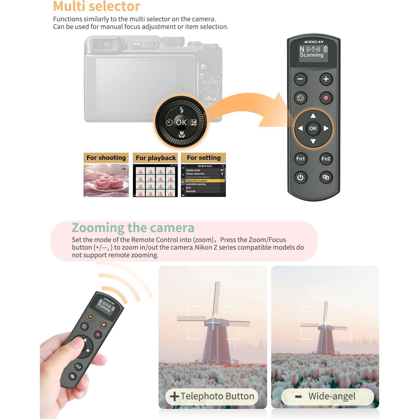 Control Remoto Inalámbrico Aodelan para Cámara Nikon - Disparador Recargable USB-C con Pantalla OLED