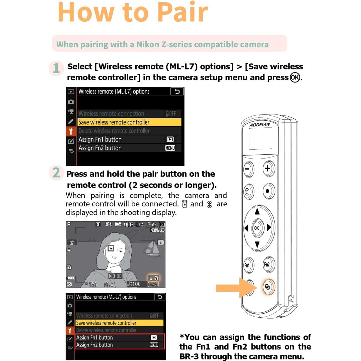 Control Remoto Inalámbrico Aodelan para Cámara Nikon - Disparador Recargable USB-C con Pantalla OLED