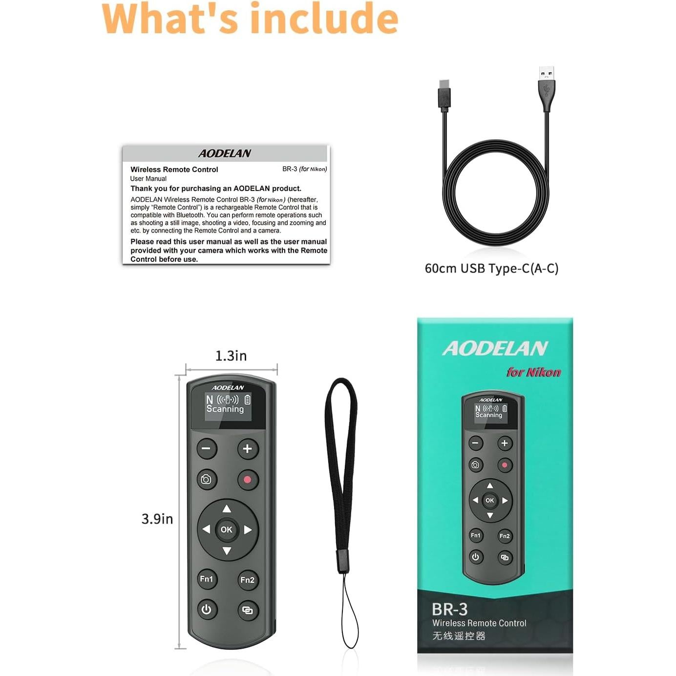 Control Remoto Inalámbrico Aodelan para Cámara Nikon - Disparador Recargable USB-C con Pantalla OLED