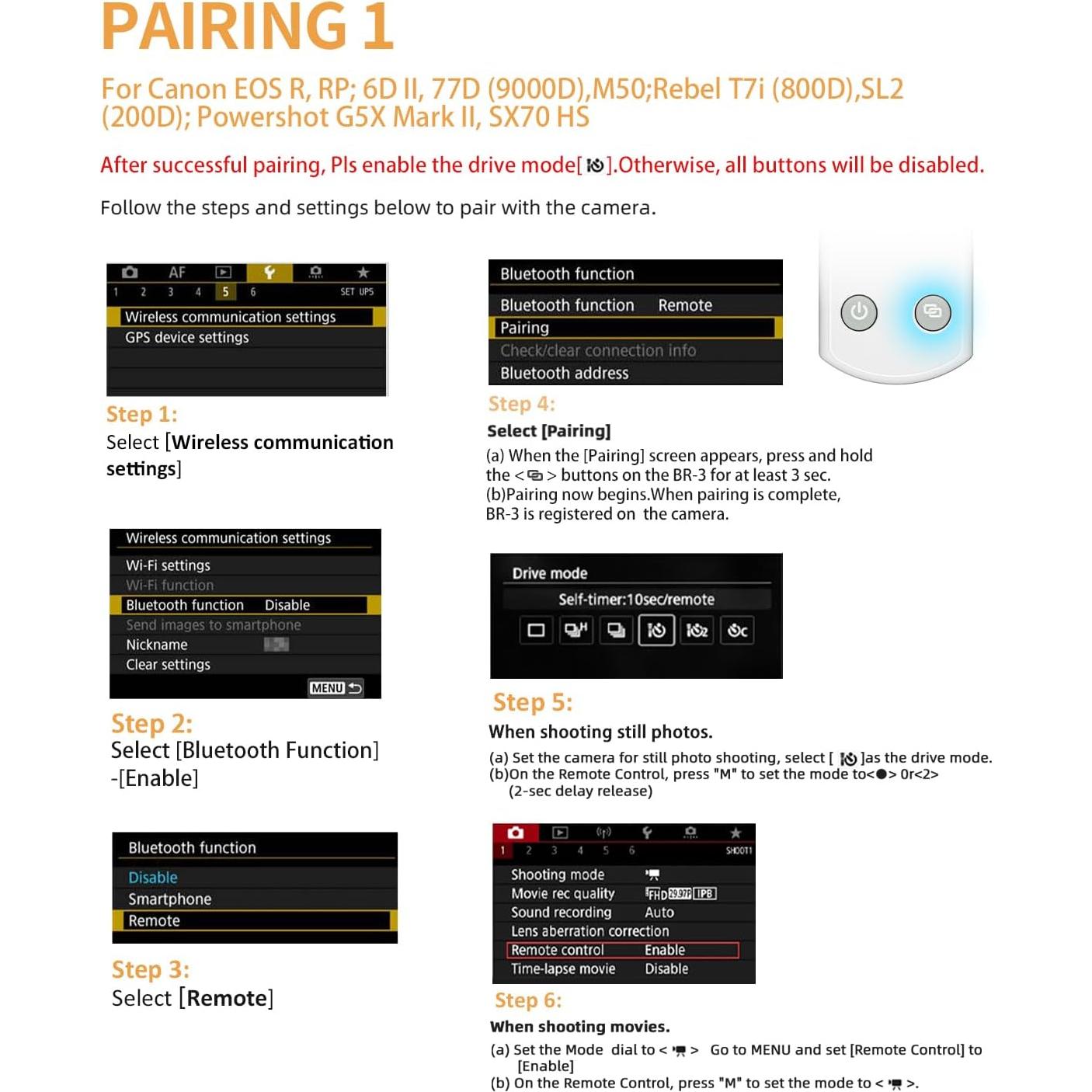 Control Remoto Inalámbrico Canon Aodelan BR-E1 con Pantalla OLED