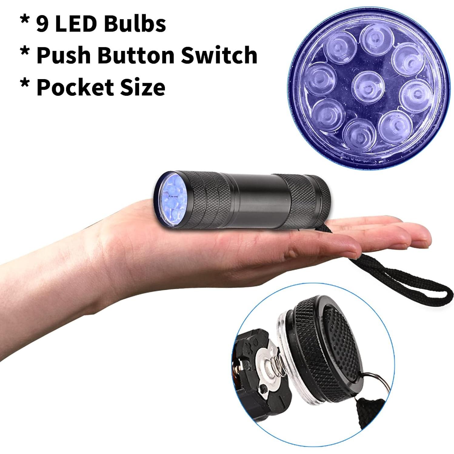 5 Linternas UV YIKOSAM 9 LED 395-400nm Portátiles para Mascotas