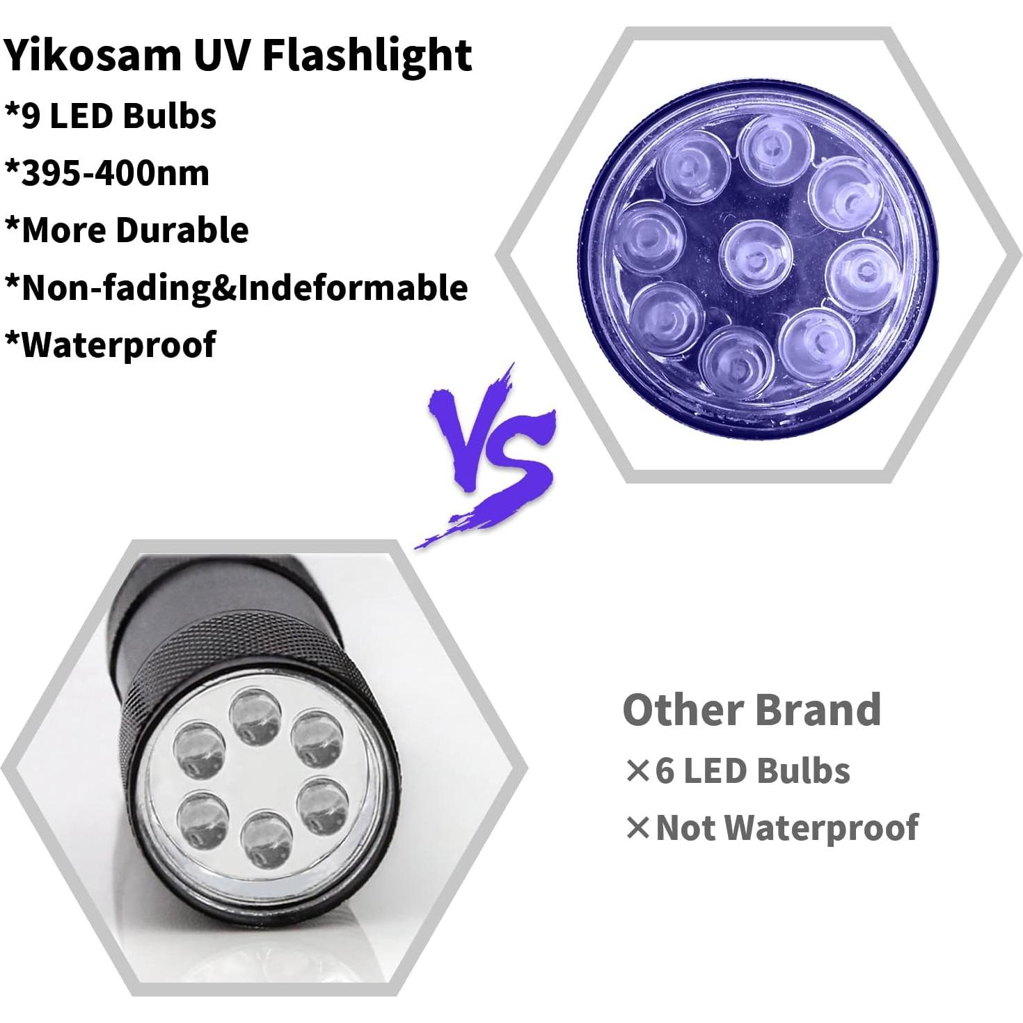 5 Linternas UV YIKOSAM 9 LED 395-400nm Portátiles para Mascotas