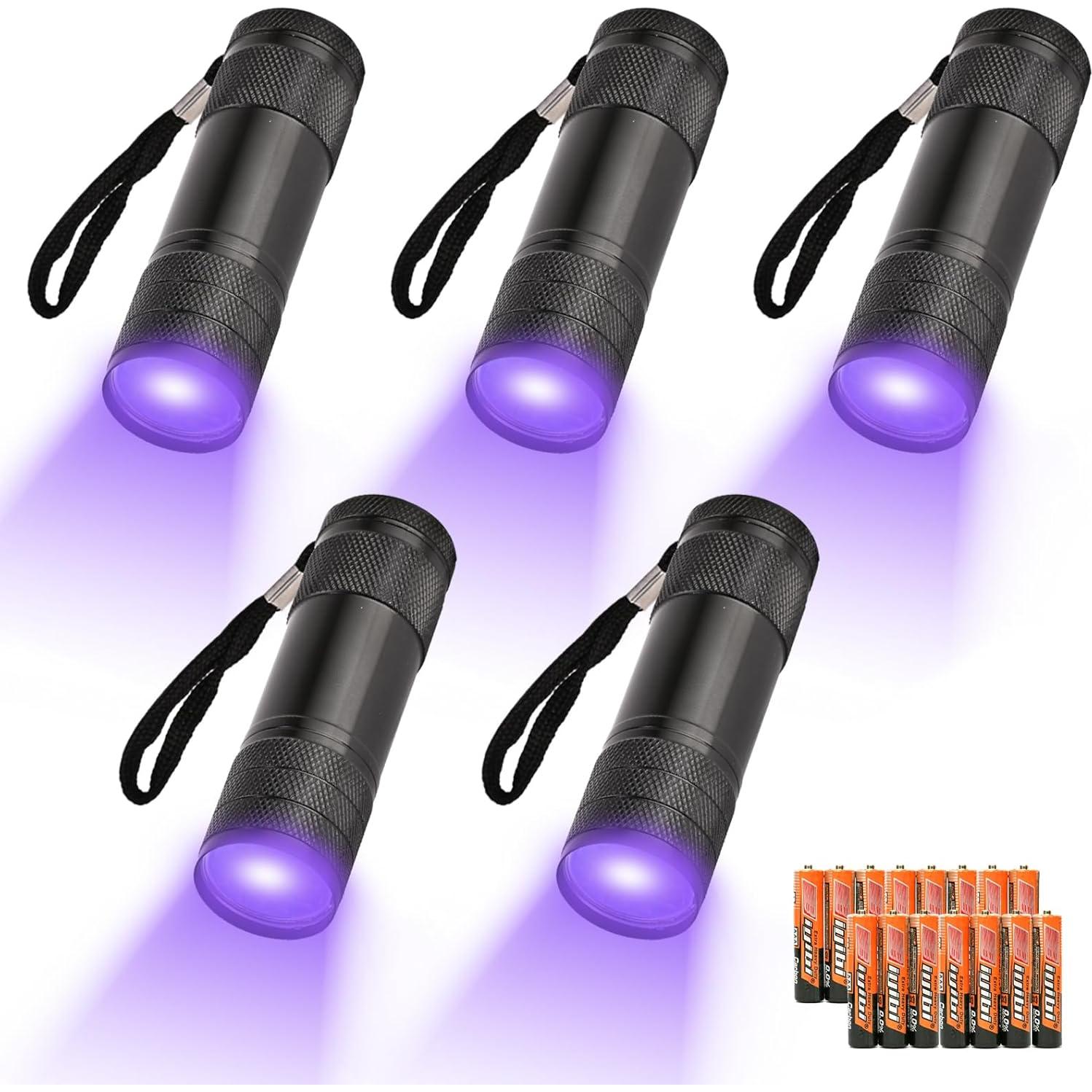 5 Linternas UV YIKOSAM 9 LED 395-400nm Portátiles para Mascotas