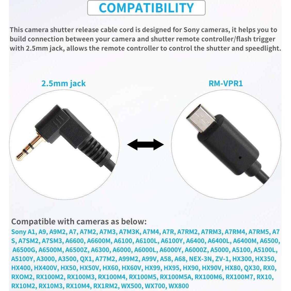 Cable de liberación de obturador remoto Keabroir CSRC-2.5-S2 para cámaras Sony