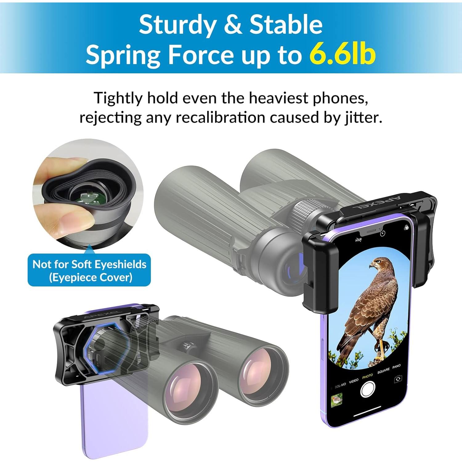 Adaptador de Teléfono APEXEL F002-B para Telescopio y Binoculares