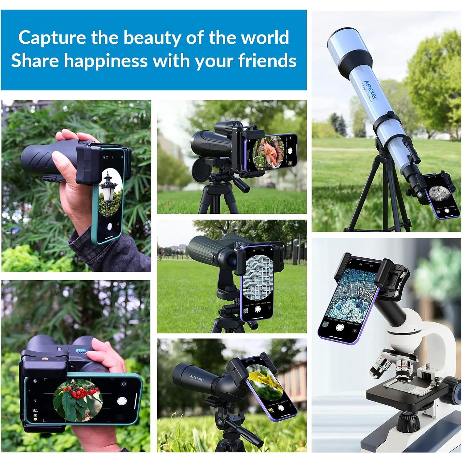 Adaptador de Teléfono APEXEL F002-B para Telescopio y Binoculares
