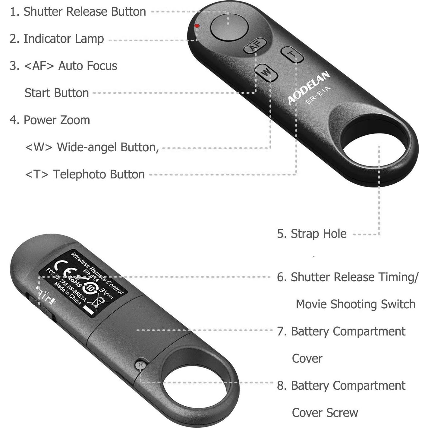 Control Remoto Inalámbrico AODELAN BR-E1A para Canon