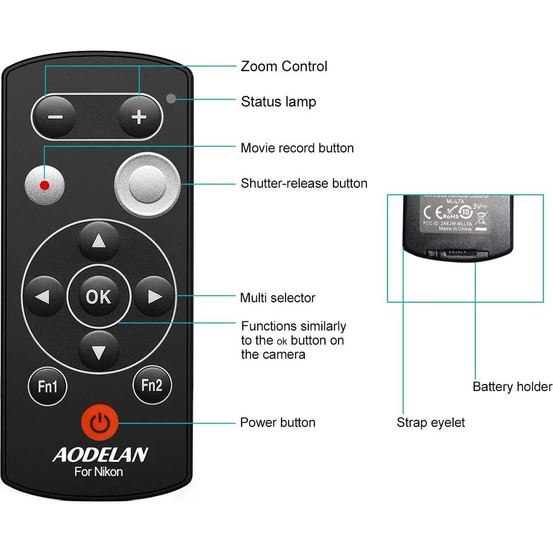Disparador Remoto Inalámbrico AODELAN para Nikon B600, A1000, P1000, Z50