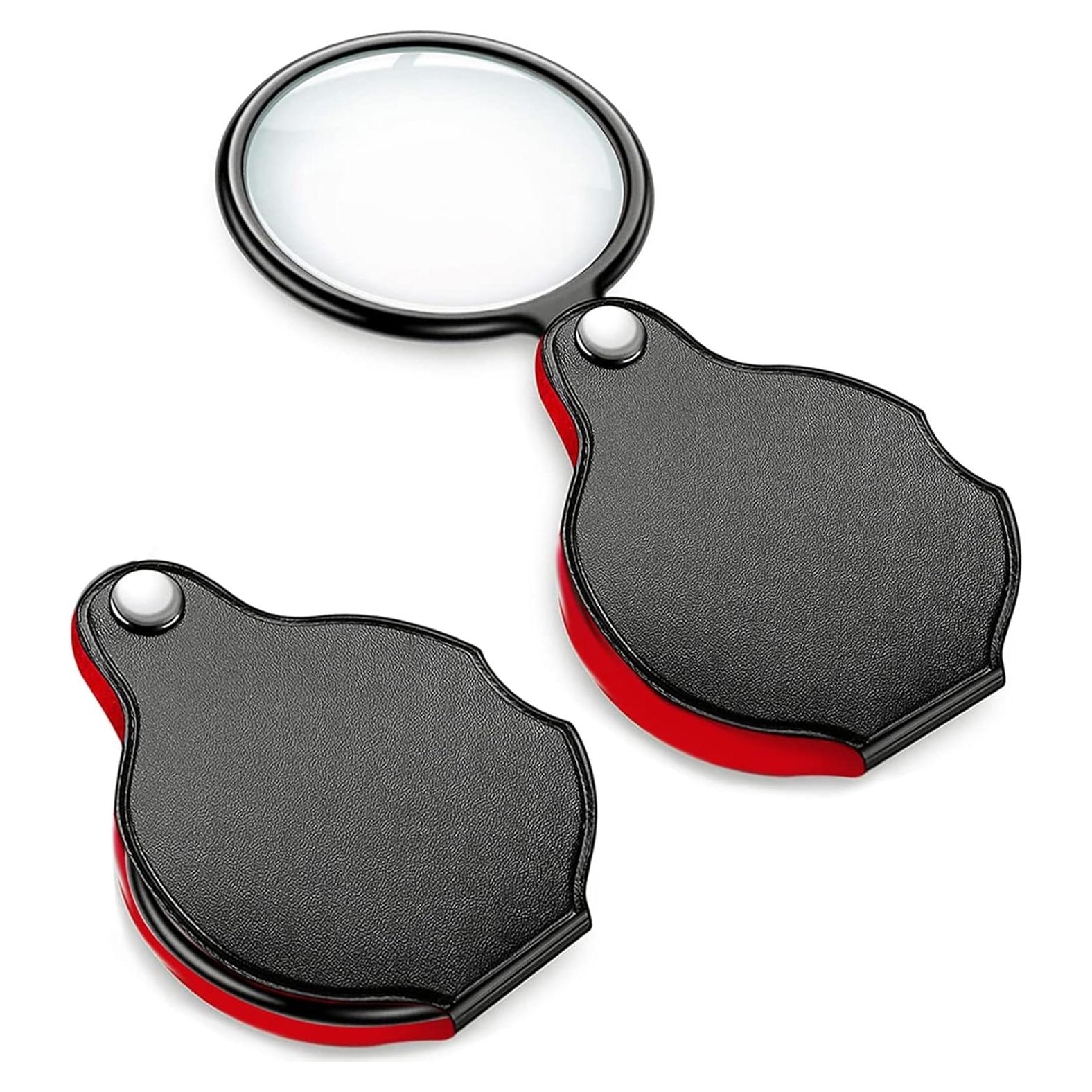 Lupa de Bolsillo 5X GPJYYDS con Funda de Cuero 6 cm