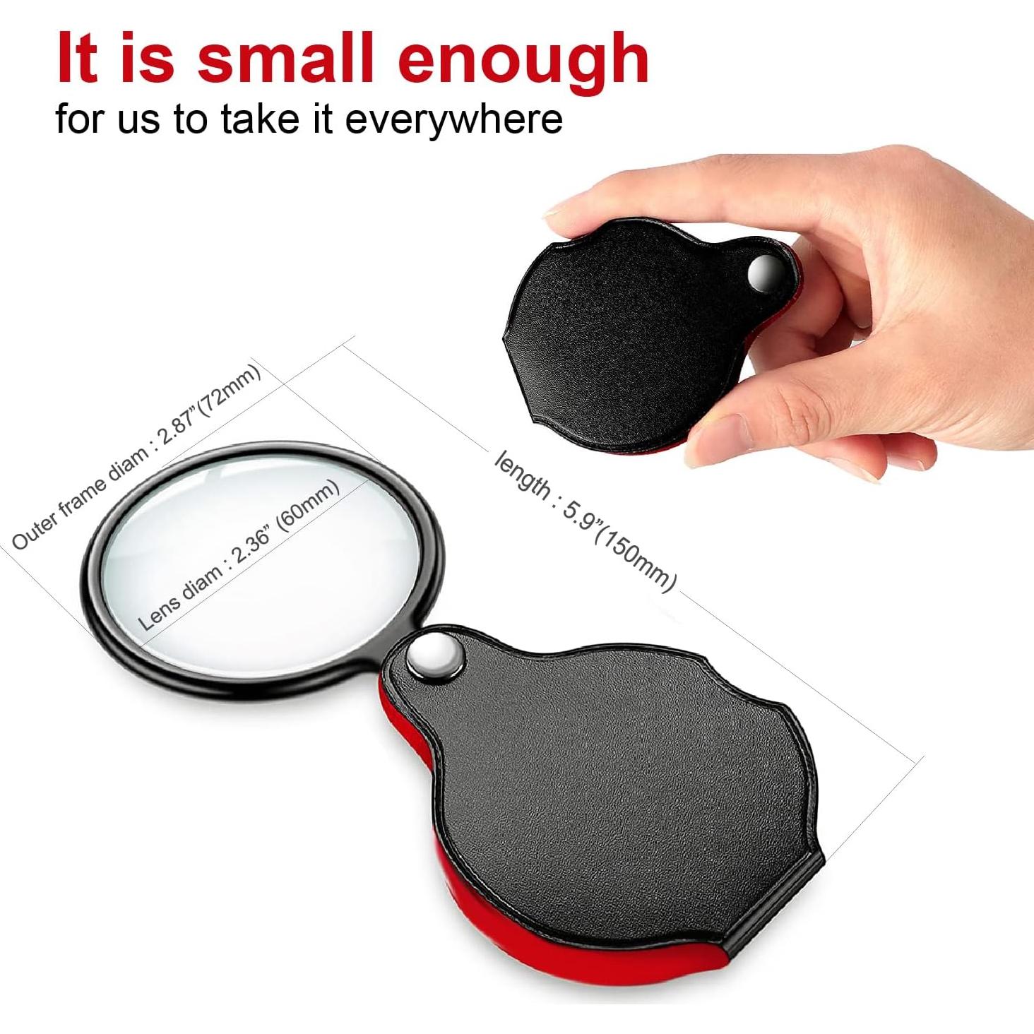 Lupa de Bolsillo 5X GPJYYDS con Funda de Cuero 6 cm