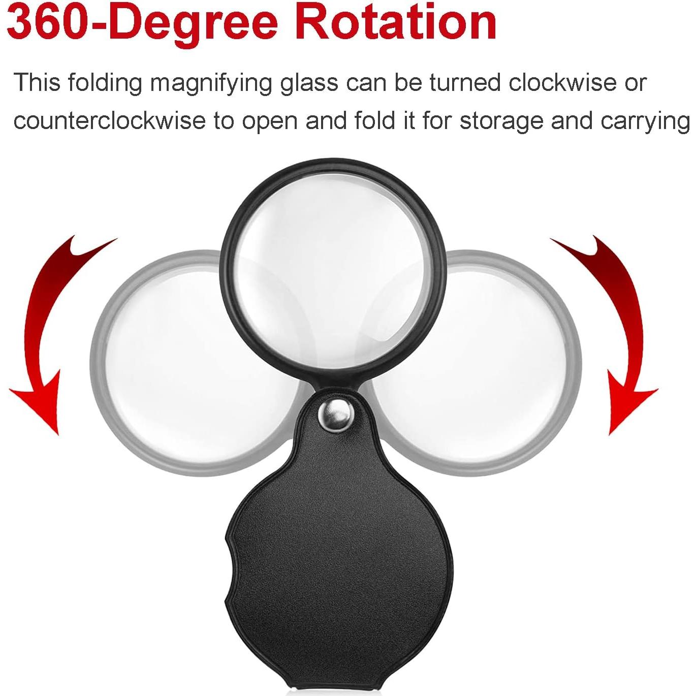 Lupa de Bolsillo 5X GPJYYDS con Funda de Cuero 6 cm