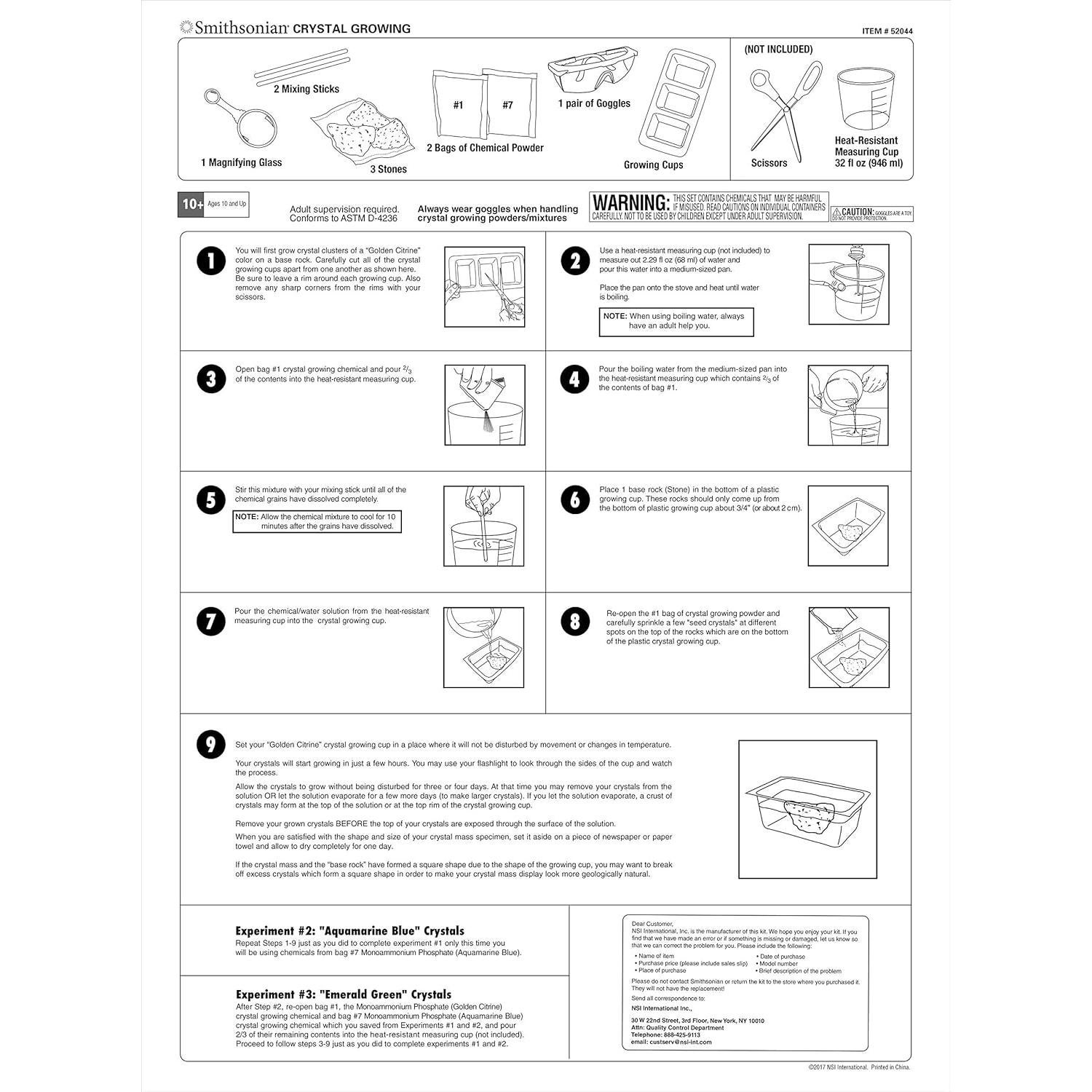 Kit de Crecimiento de Cristales NSI - Citrino, Esmeralda y Aguamarina