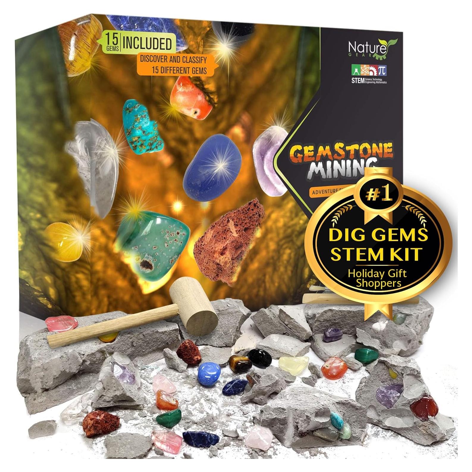 Kit de Excavación de Gemas Nature Gear para Niños - 15 Gemas