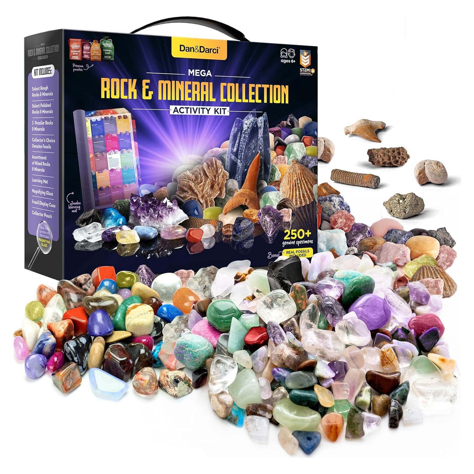 Kit de Rocas y Fósiles Dan&Darci - 250+ Gemas y Minerales