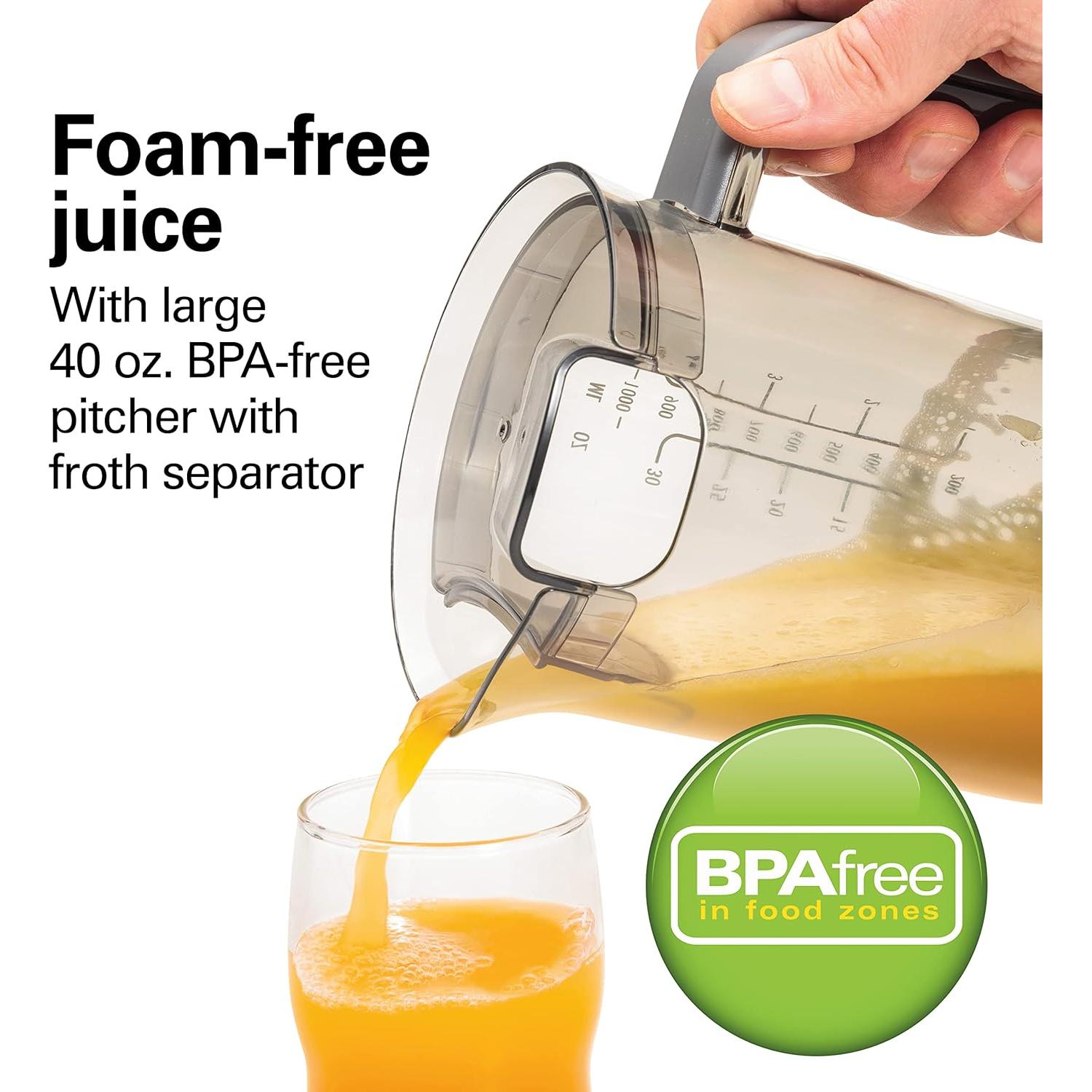 Extractor de Jugo Hamilton Beach 850W, Jarra 1.18L, Plata