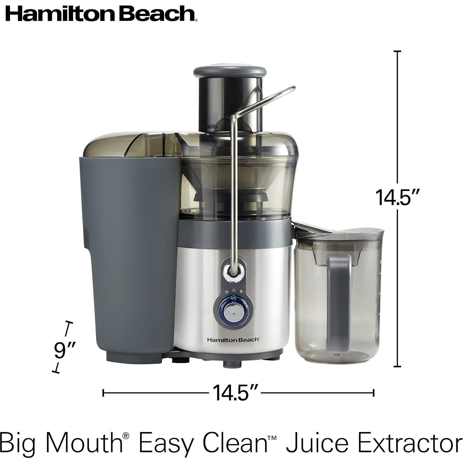 Extractor de Jugo Hamilton Beach 850W, Jarra 1.18L, Plata