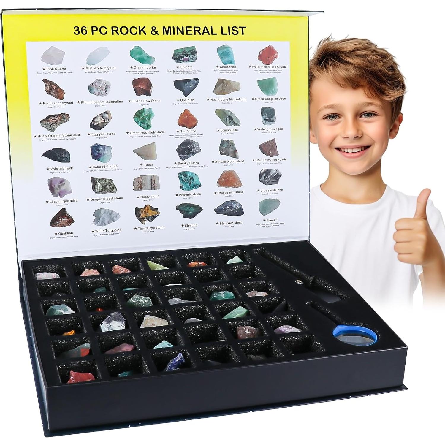 Kit de Rocas y Minerales BTYCityMao - 36 Piezas con Guía