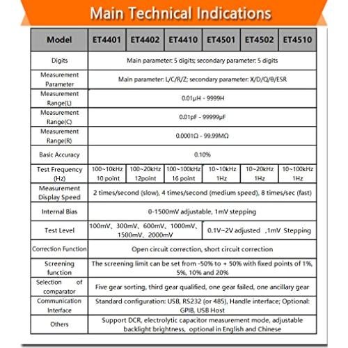 Medidor LCR de escritorio Zhongchuang ET4410 0.1% 3.5" TFT