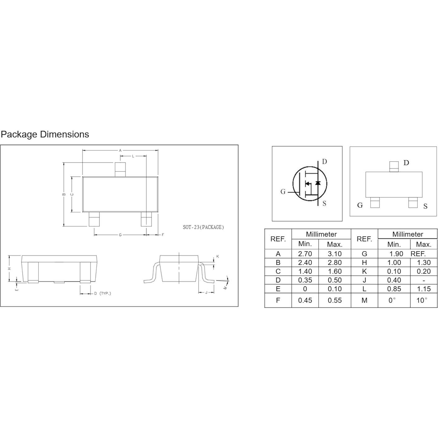 Transistor Mosfet N-Channel SI2300 100pcs 20V SOT-23
