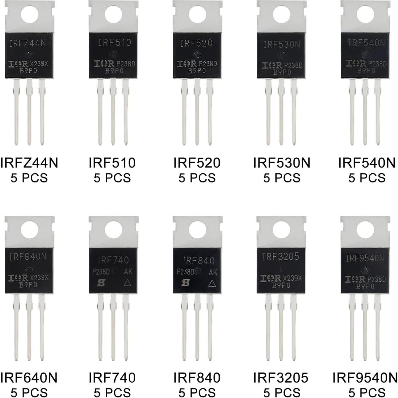 Kit de 50 Transistores MOSFET ACEIRMC N-P y P-Canal